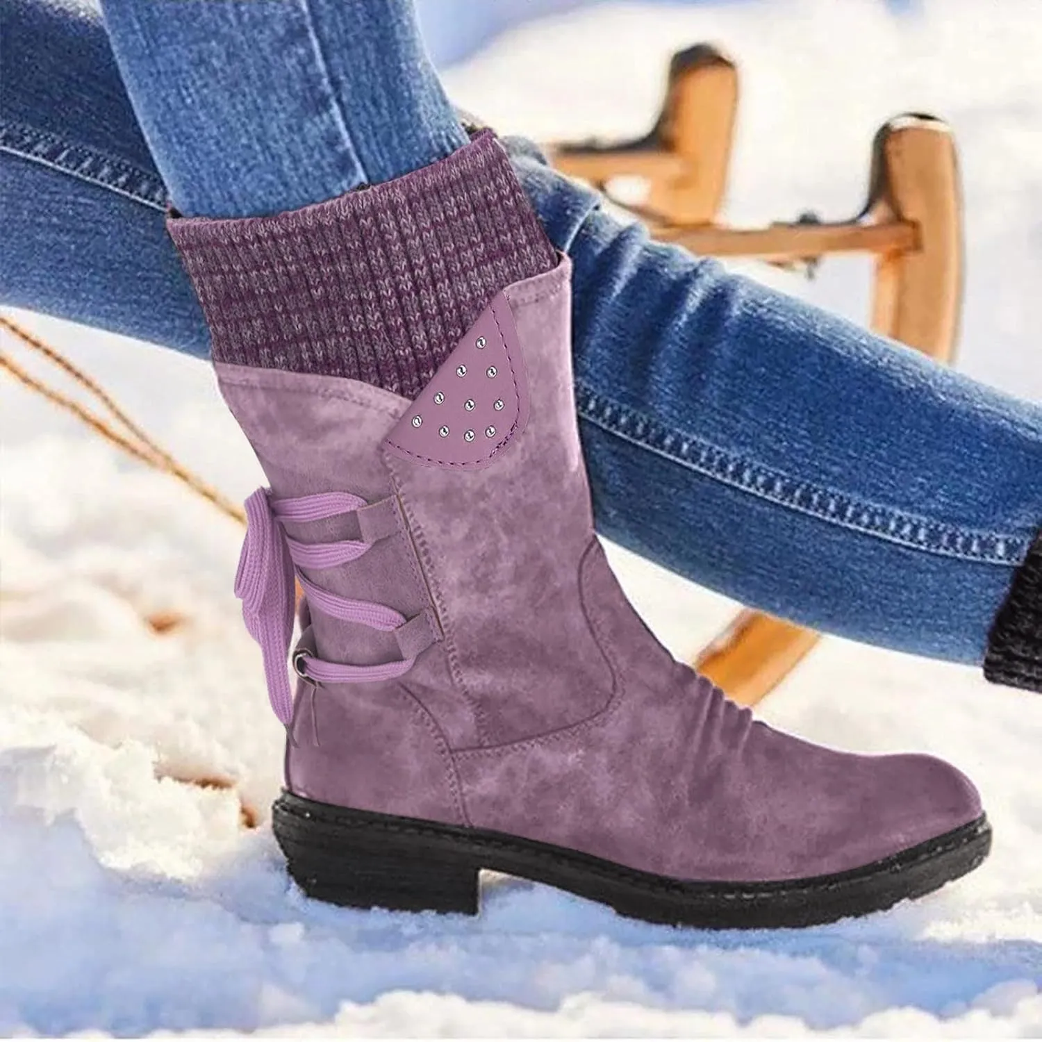 AMDBEL Cowboy Boots for Women, Cowgirl Boots Women Fringe Cowboy Boots Square Toe Mid Calf Chunky Heel Tassel Western Boots