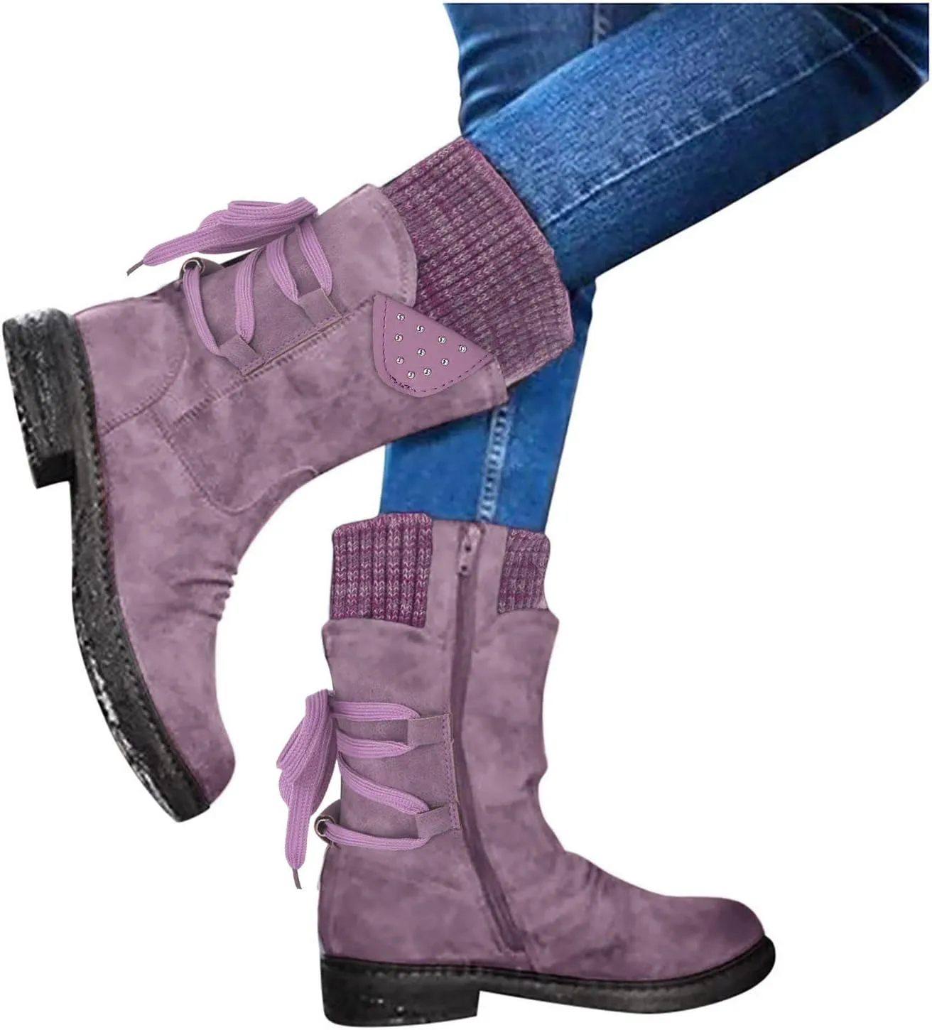 AMDBEL Cowboy Boots for Women, Cowgirl Boots Women Fringe Cowboy Boots Square Toe Mid Calf Chunky Heel Tassel Western Boots