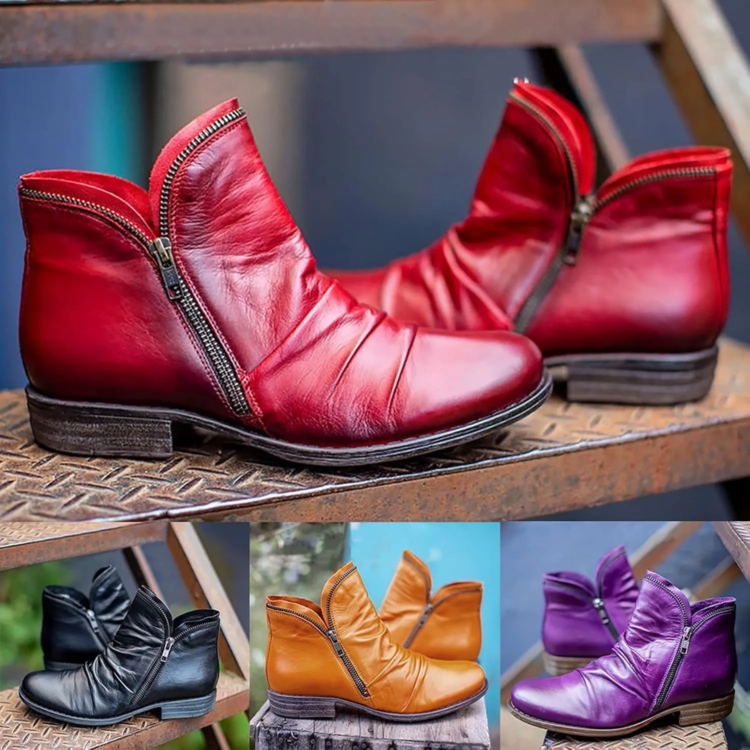 AMDBEL Fall Boots for Women 2023, Ankel Boots for Women Wedge Ankle Boots Braided Strap Western Heeled Booties Dress Shoes