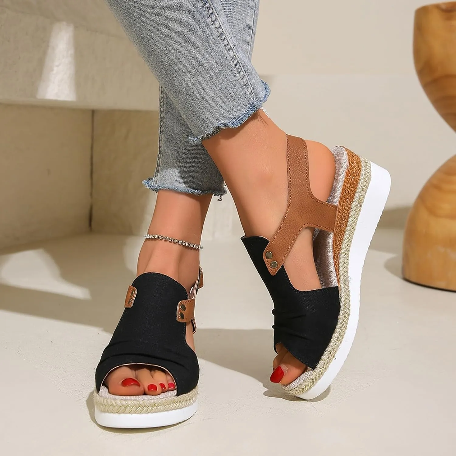 AMDBEL Wedge Sandals for Women Dressy Summer Platform Espadrilles Fish Mouth Sandals Comfy Ankle Strap Casual Sandals Shoes