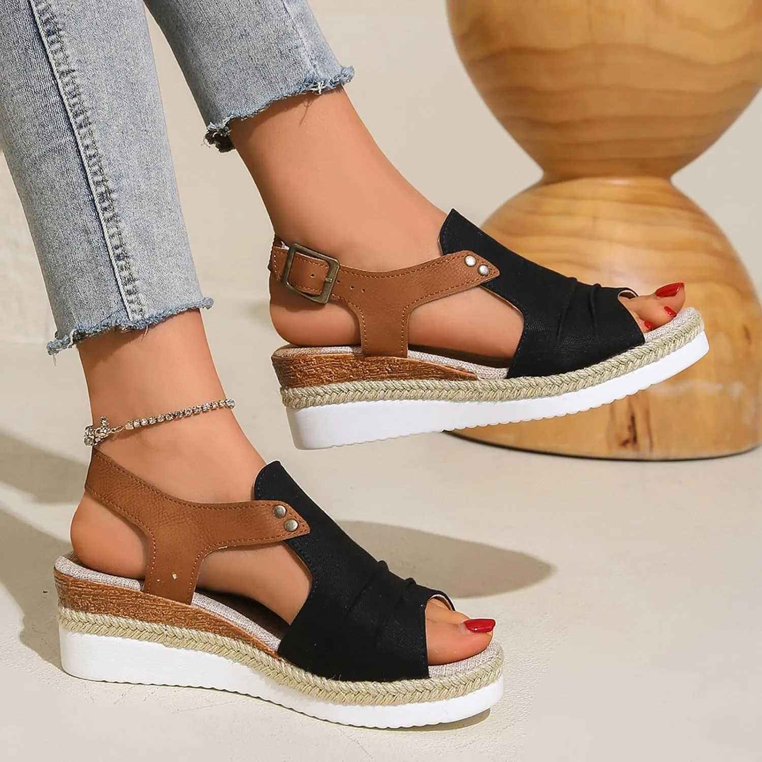 AMDBEL Wedge Sandals for Women Dressy Summer Platform Espadrilles Fish Mouth Sandals Comfy Ankle Strap Casual Sandals Shoes