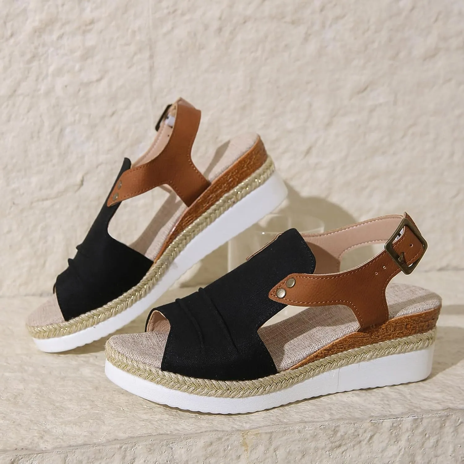 AMDBEL Wedge Sandals for Women Dressy Summer Platform Espadrilles Fish Mouth Sandals Comfy Ankle Strap Casual Sandals Shoes