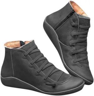 Ankle Booties for Women Flat Heel,Womens Ankle Boots Fashion Lace Up Side Zip Vintage Booties Low Heel Arch Support