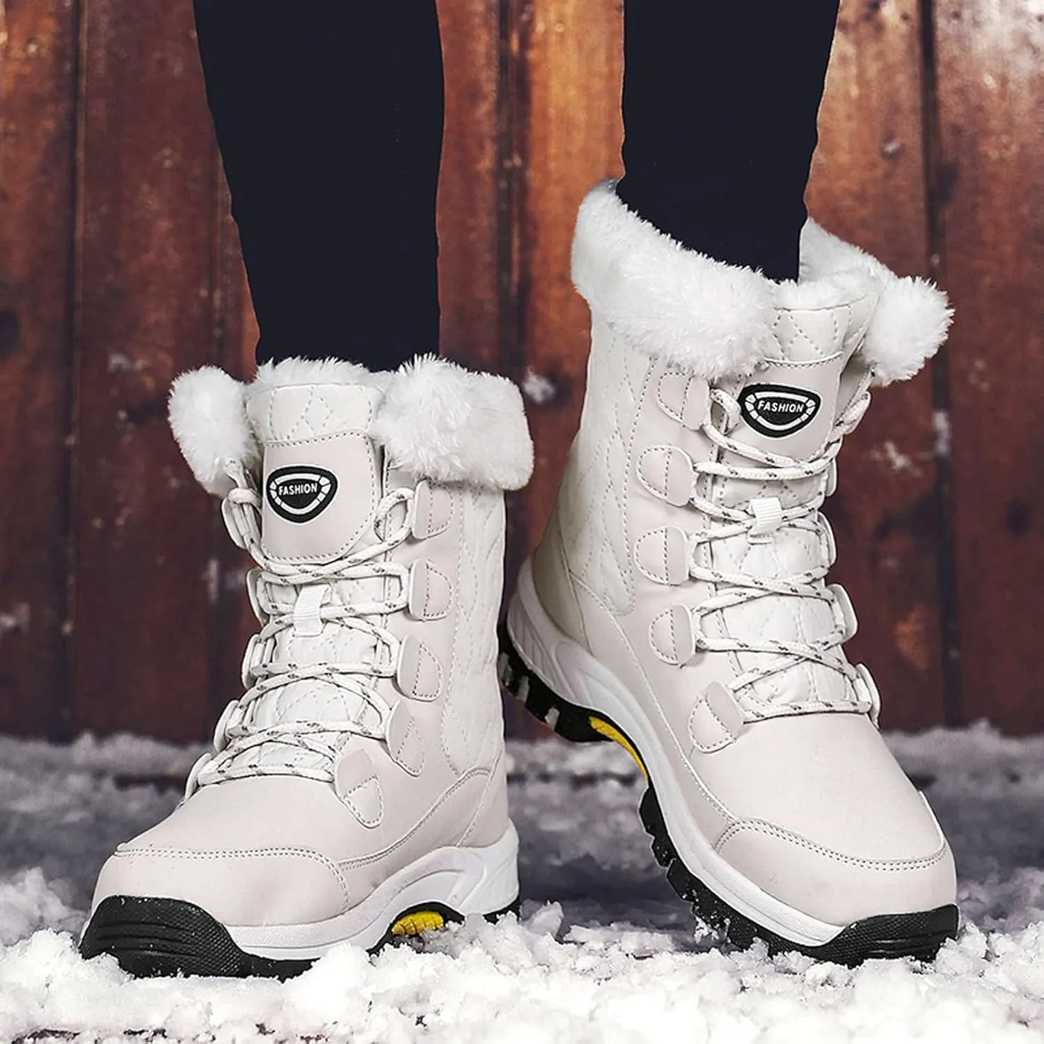 Ankle Boots for Women Comfy Warm Round Toe Leather Waterproof Lace Up Flat Heel Snow Boots Women's Long Boots