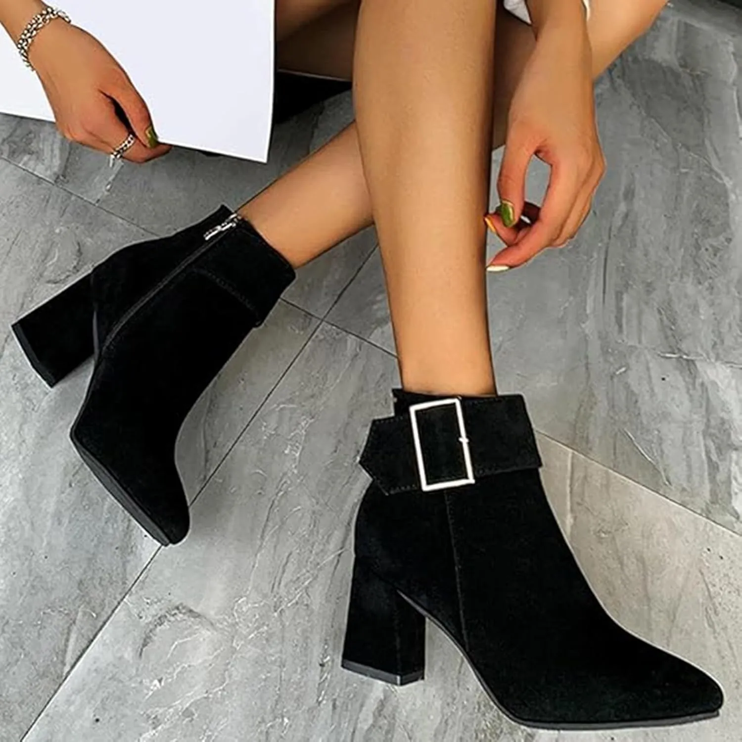 Ankle Boots for Women Fall Winter Wedge Boots Chelsea Booties Side Zipper Pointed Toe Vintage Blocked Mid Heel Bow