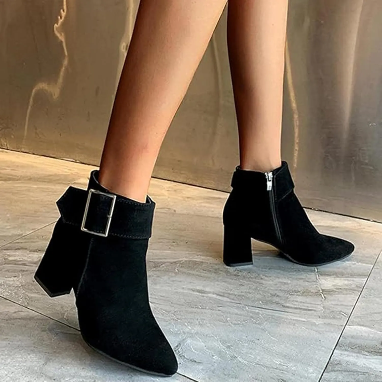 Ankle Boots for Women Fall Winter Wedge Boots Chelsea Booties Side Zipper Pointed Toe Vintage Blocked Mid Heel Bow