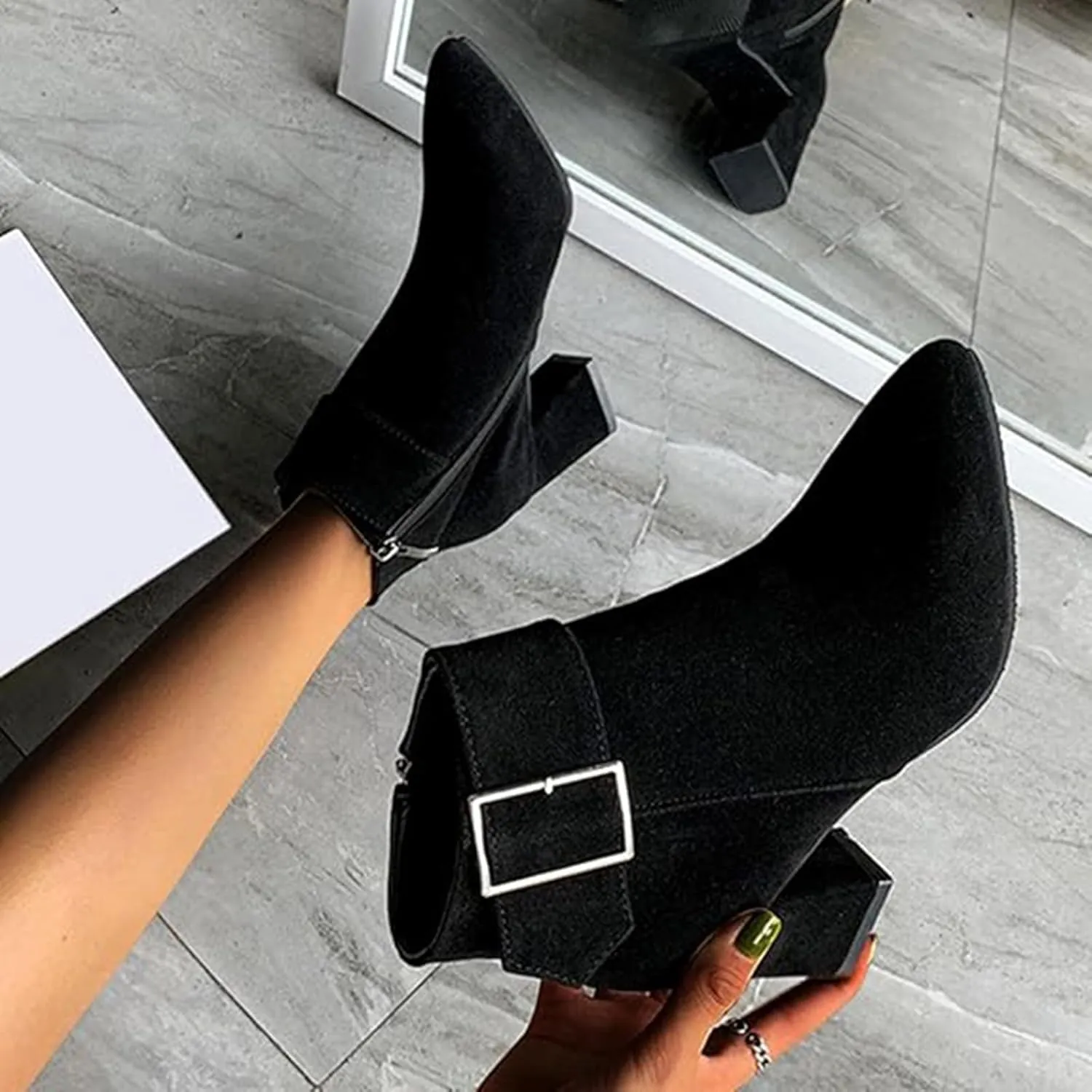 Ankle Boots for Women Fall Winter Wedge Boots Chelsea Booties Side Zipper Pointed Toe Vintage Blocked Mid Heel Bow