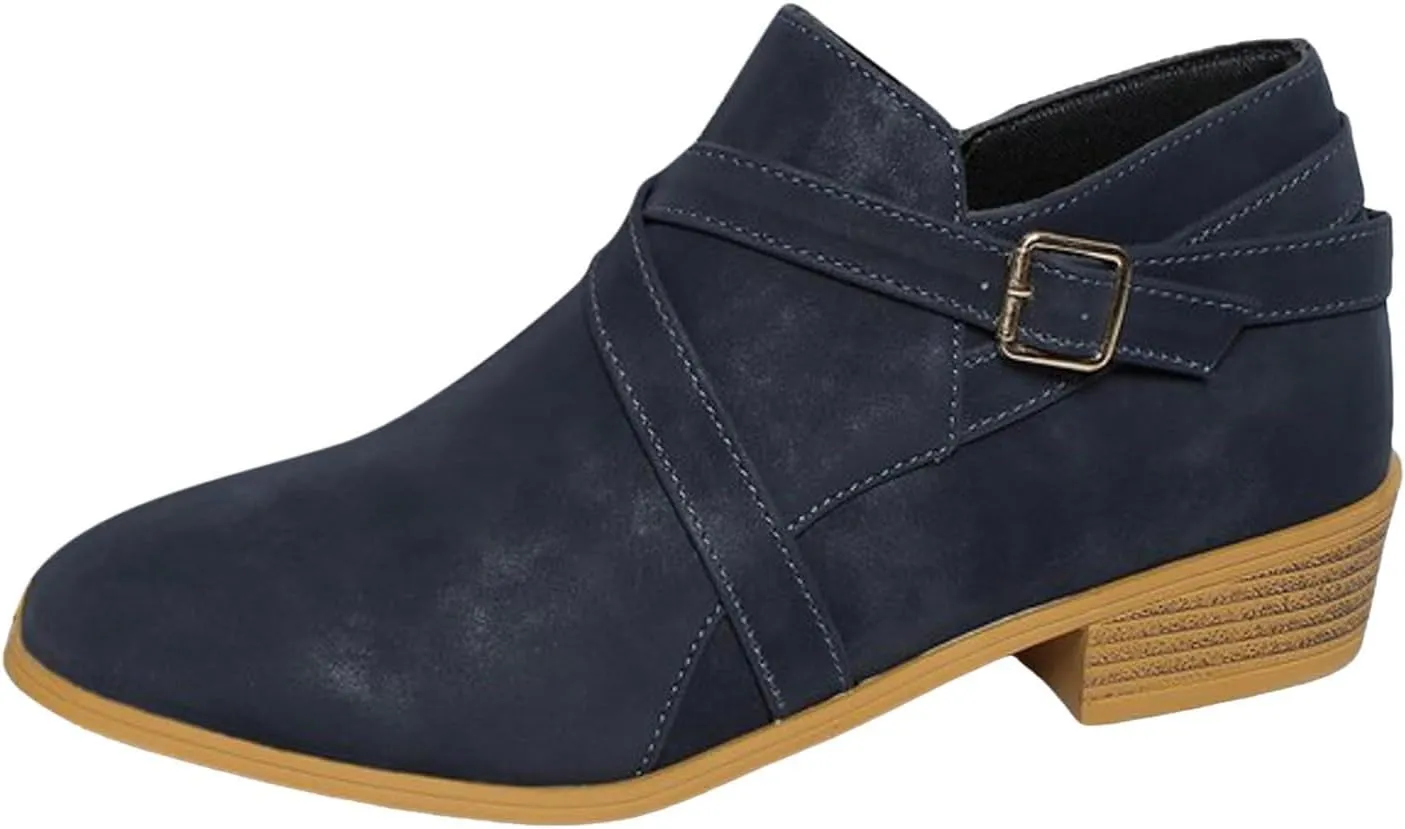 Ankle Boots for Women Low Chunky Stacked Heel Comfortable Round Toe booties with Side Zipper Shoes Fall Boots 2024