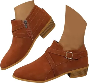 Ankle Boots for Women Low Chunky Stacked Heel Comfortable Round Toe booties with Side Zipper Shoes Fall Boots 2024