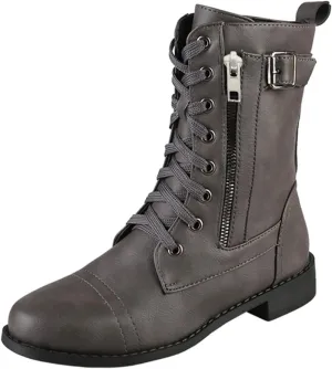 Ankle Boots for Women Low Heel Side Zipper Booties Lace up Mid Calf Military Combat Boots Arch Support Military Combat Boots