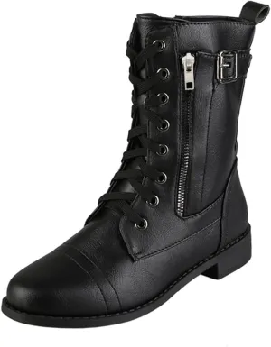 Ankle Boots for Women Low Heel Side Zipper Booties Lace up Mid Calf Military Combat Boots Arch Support Military Combat Boots