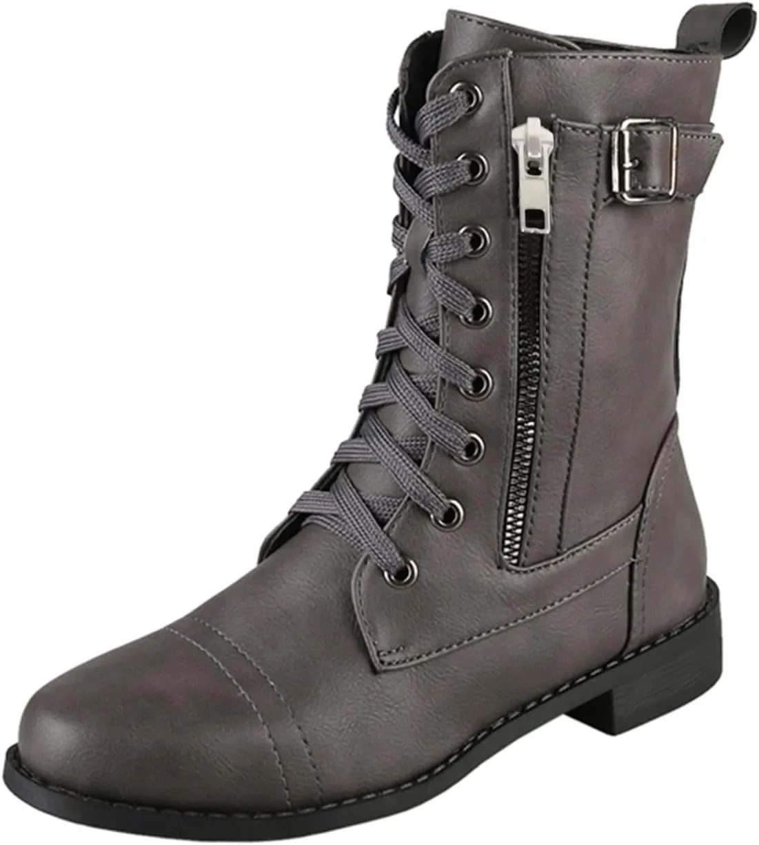 Ankle Boots for Women Low Heel Side Zipper Booties Lace up Mid Calf Military Combat Boots Arch Support Military Combat Boots