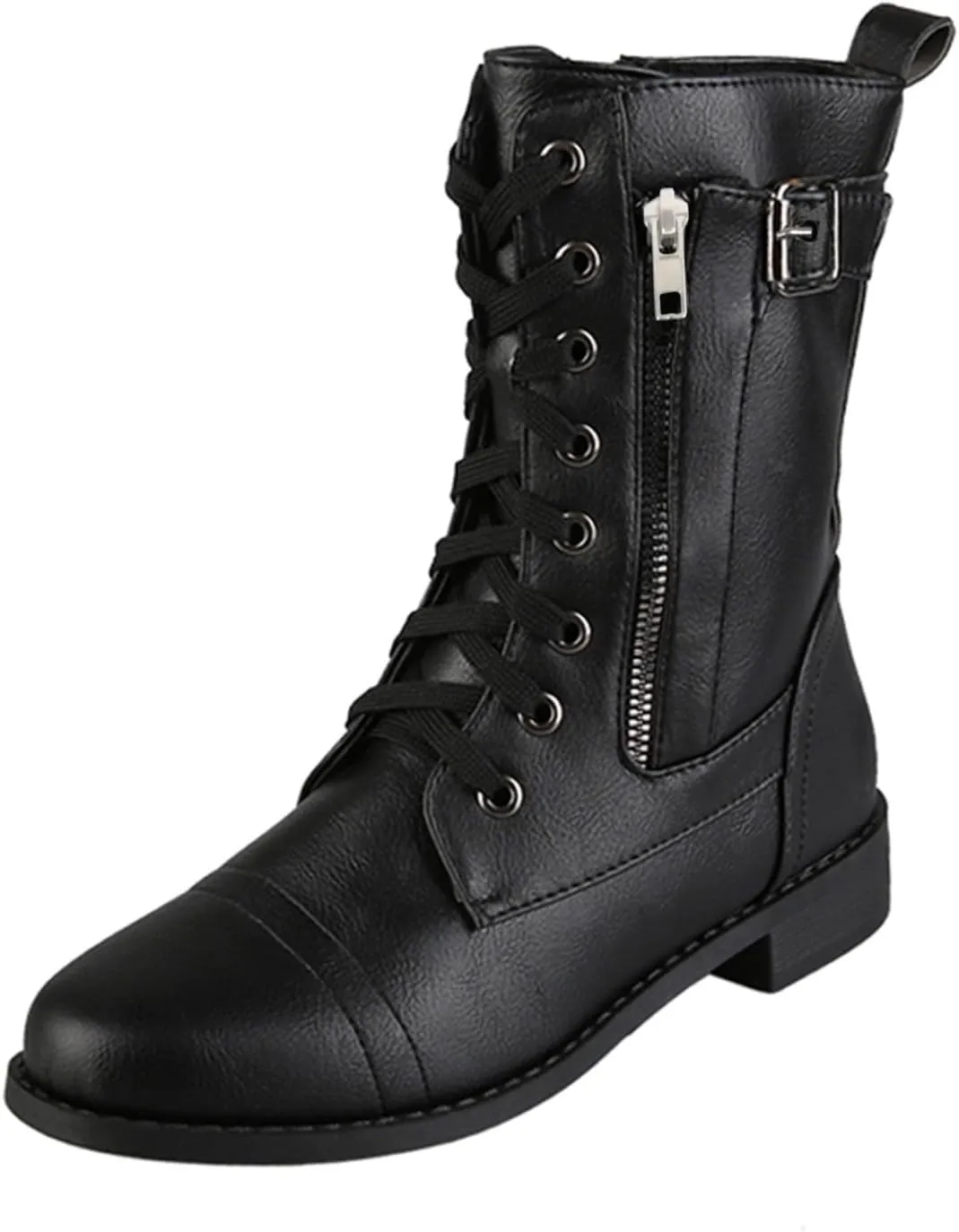 Ankle Boots for Women Low Heel Side Zipper Booties Lace up Mid Calf Military Combat Boots Arch Support Military Combat Boots