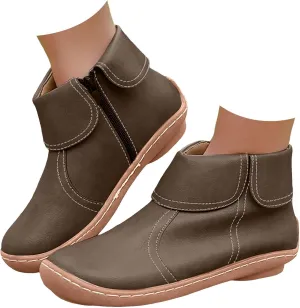 Ankle Boots for Women No Heel Arch Support Vintage Leather Side Zipper 2024 Dressy Damping New Boots Leather Shoes Booties