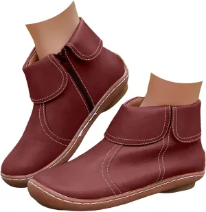 Ankle Boots for Women No Heel Arch Support Vintage Leather Side Zipper 2024 Dressy Damping New Boots Leather Shoes Booties