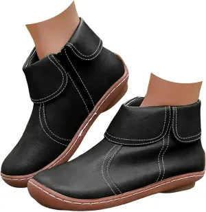 Ankle Boots for Women No Heel Arch Support Vintage Leather Side Zipper 2024 Dressy Damping New Boots Leather Shoes Booties
