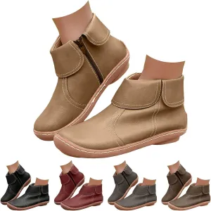 Ankle Boots for Women No Heel Dressy Vintage Leather Side Zipper 2024 Arch Support New Damping Boots Shoes Leather Booties