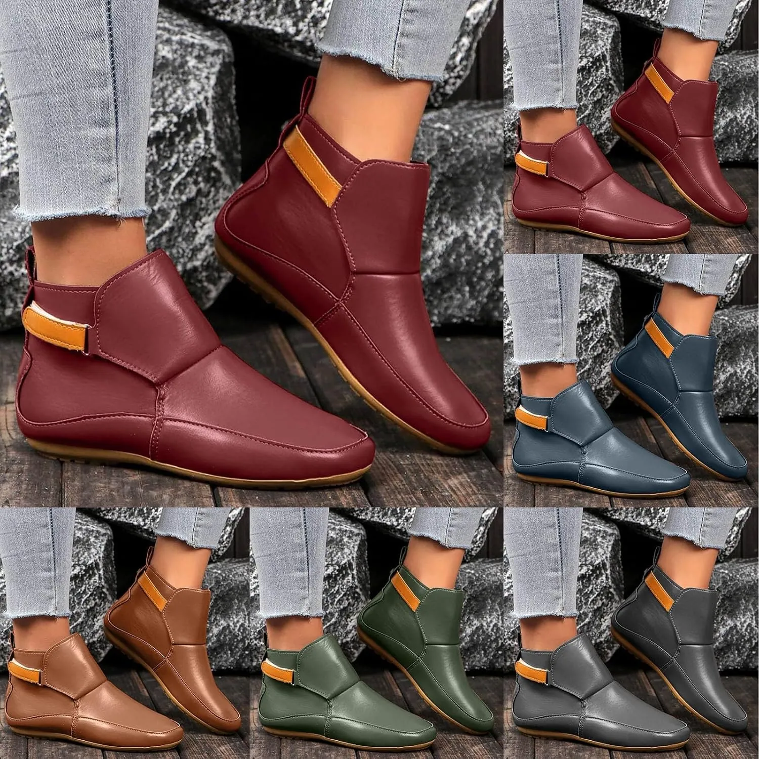 Ankle Boots for Women, Womens Cowboy Boots Arch Support Booties Vintage Leather Damping Shoes Flat Heel Booties