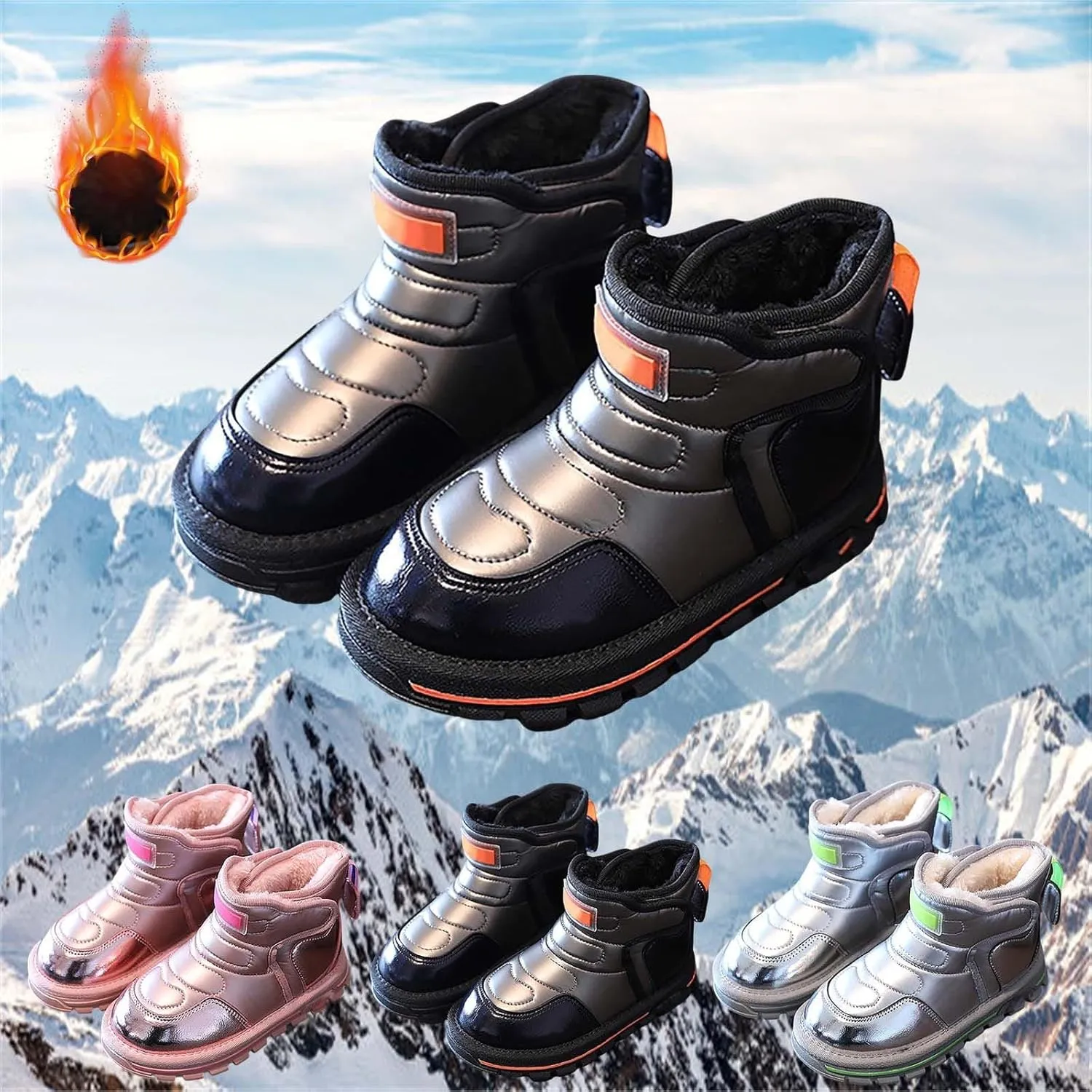 Baby Infant Boys Open Toe Loafers Snow Booties Leather Non Slip Ski Shoes Ankle Fashion Sport Boots Winter Warm Casual