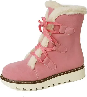Booties for Women Winter Ankle Booties Warm Fuzzy Boots Lace up Leather Snow Boots Round Toe Booties with Zipper