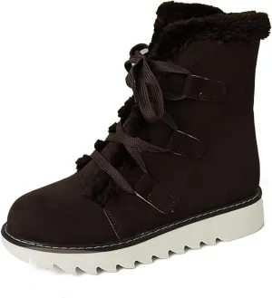 Booties for Women Winter Ankle Booties Warm Fuzzy Boots Lace up Leather Snow Boots Round Toe Booties with Zipper