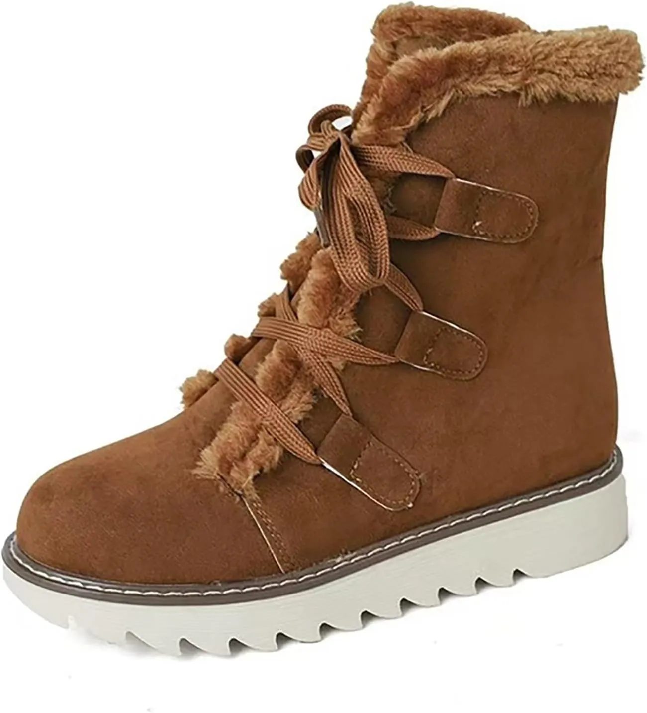 Booties for Women Winter Ankle Booties Warm Fuzzy Boots Lace up Leather Snow Boots Round Toe Booties with Zipper