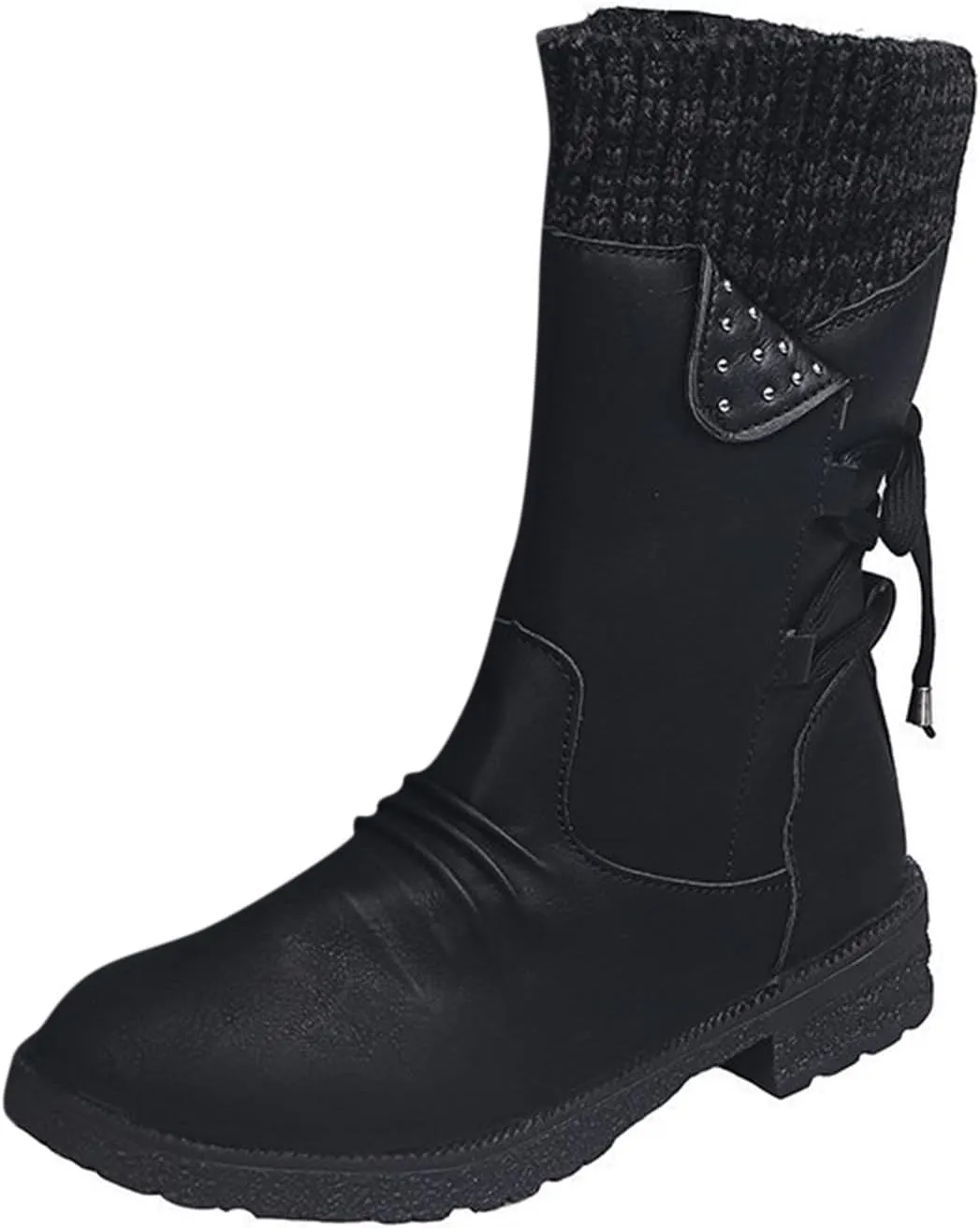 Boots for Women Side Zipper Chunky Heel Mid Calf Snow Boots Lug Sole Warm Insulated Comfortable Winter Women Boots