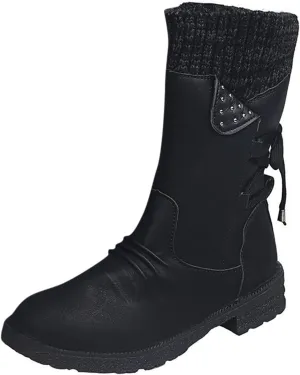 Boots for Women Side Zipper Chunky Heel Mid Calf Snow Boots Lug Sole Warm Insulated Comfortable Winter Women Boots