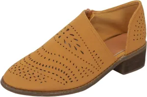 Cathalem Ankle Boots for Women Cut Out Slip On Low Heel Short Chunky Stacked Heel Perforated Side V Cut Western Booties