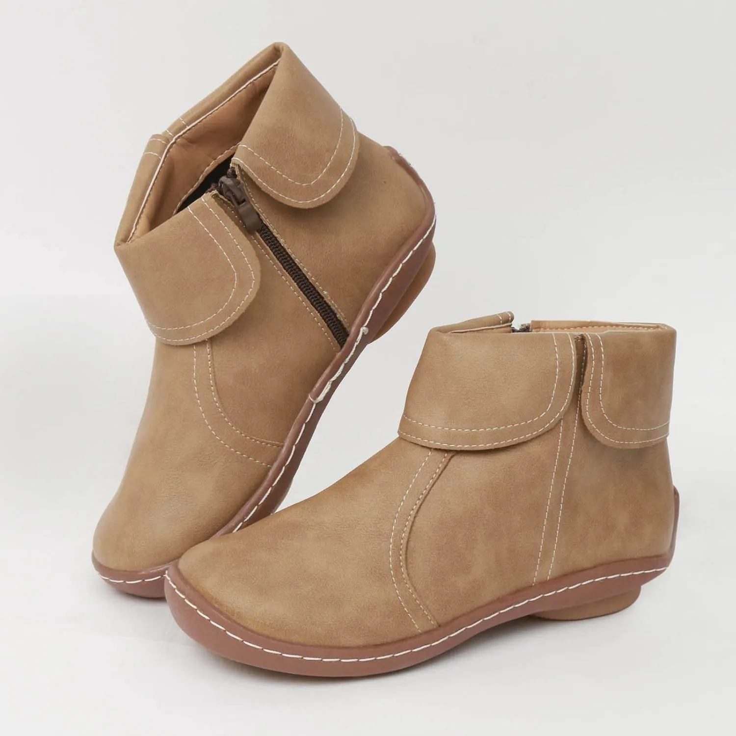 Cathalem Ankle Boots for Women No Heel,2024 New Arch Support Booties Zip-up Vintage Leather Damping Shoes Flat Heel Booties