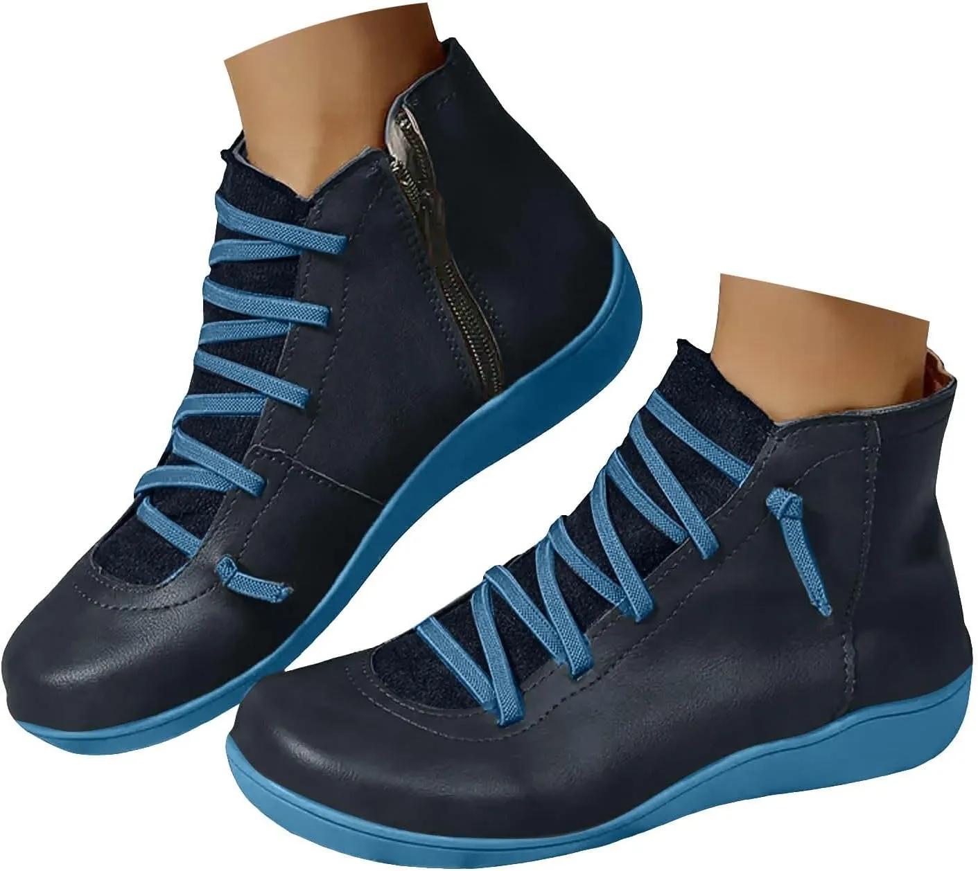 Cathalem Ankle Boots for Women Premium Orthopedic Boots Arch Support Leather Comfortable Side Zip Wedge Booties