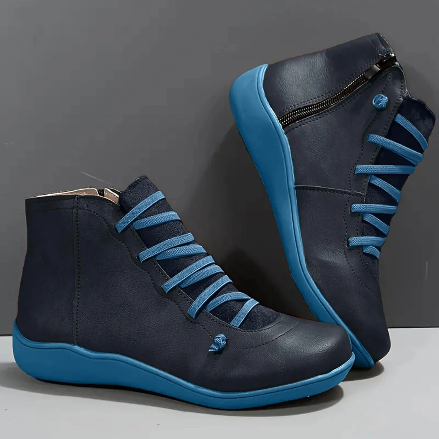 Cathalem Ankle Boots for Women Premium Orthopedic Boots Arch Support Leather Comfortable Side Zip Wedge Booties