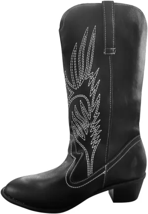 Cathalem Cowboy Boots for Women Wide Calf Knee High Embroidered Western Cowgirl Boots Pointed Toe Chunky Heel Retro Boots