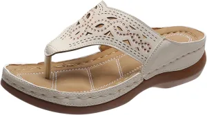 Cathalem Sandals For Women Orthopedic Sandals Casual Summer Comfortable Low Wedge Flip Flops Sandals Slippers