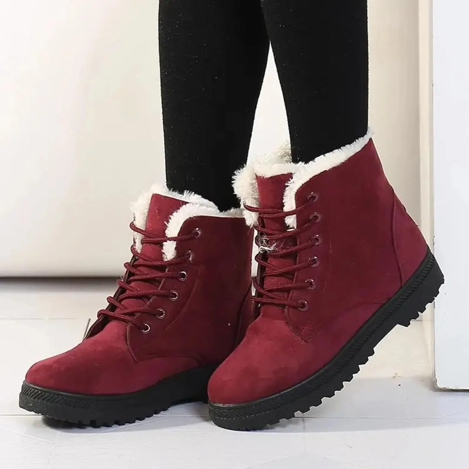 Cathalem Snow Boots for Women Lining Classic Water Resistant Anti-Slip Warm Winter Booties Slip On Short Ankle Boots