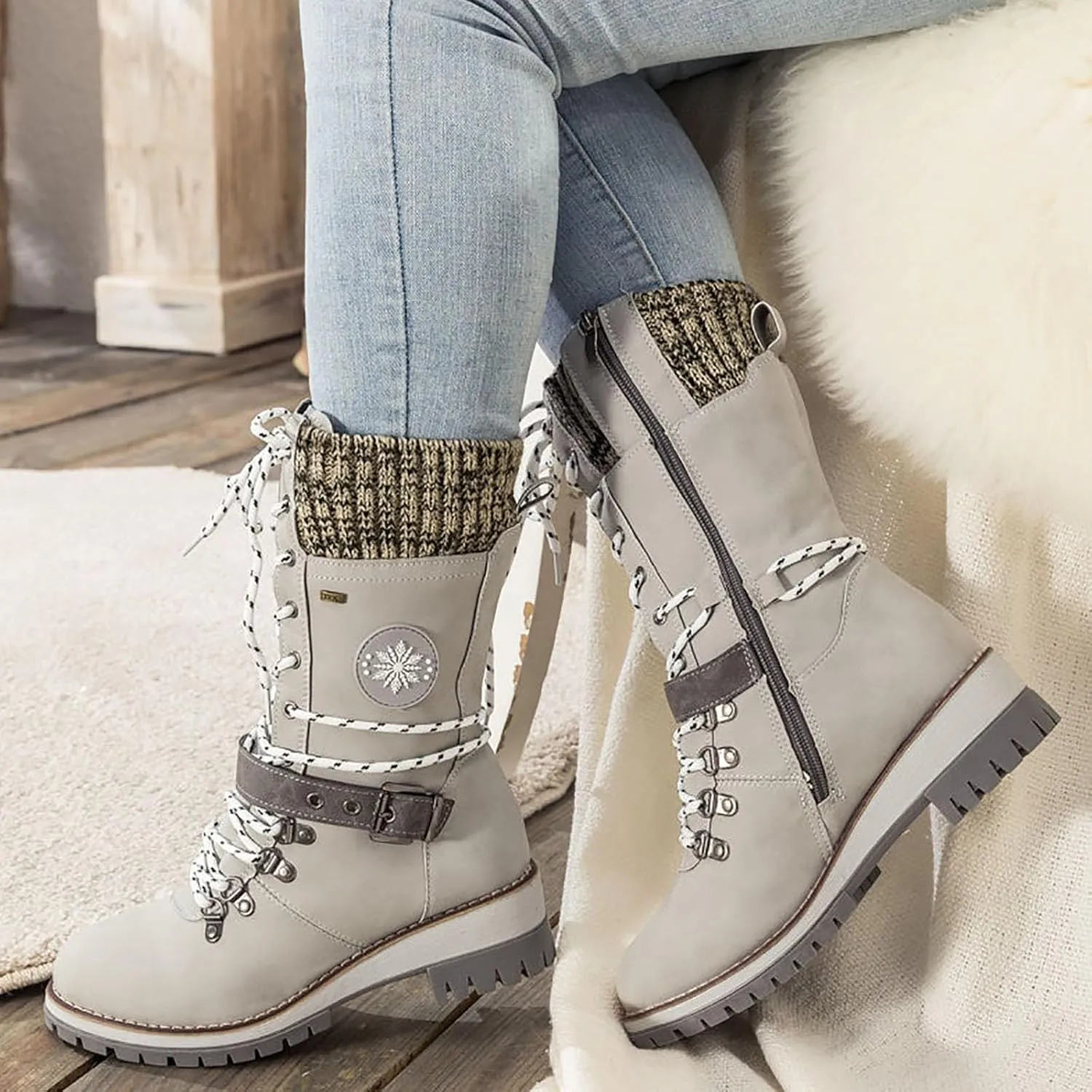 Cathalem Waterproof Winter Snow Boots for Women Insulated-Warm Fur-Lined Booties Lightweight Comfortable Casual Boots Cushion Outdoor Walking Boots Slip-Resistant Anti-Slip Leather Boots