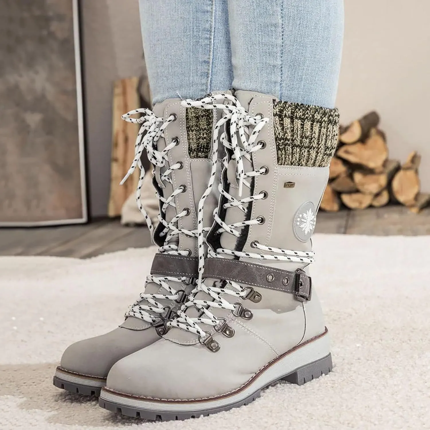 Cathalem Waterproof Winter Snow Boots for Women Insulated-Warm Fur-Lined Booties Lightweight Comfortable Casual Boots Cushion Outdoor Walking Boots Slip-Resistant Anti-Slip Leather Boots