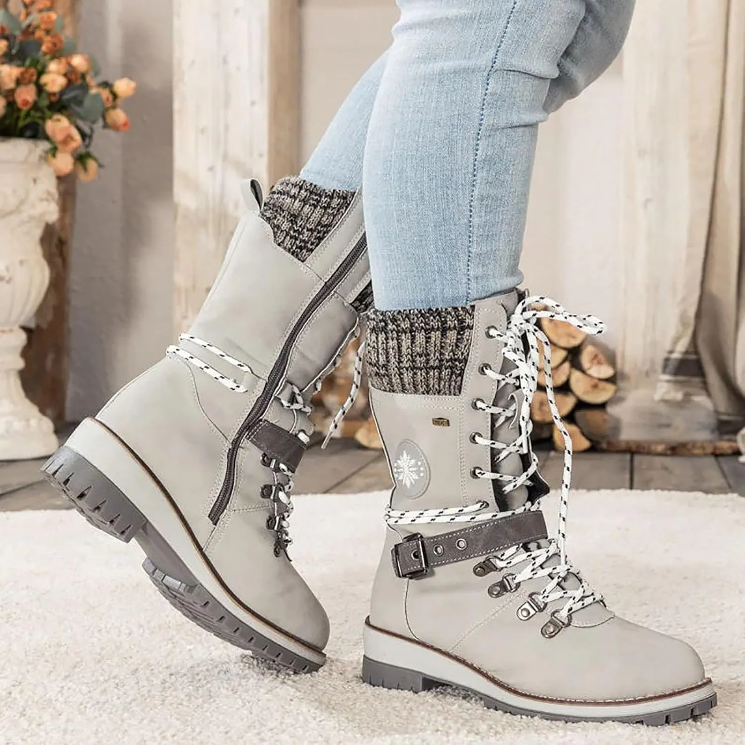 Cathalem Waterproof Winter Snow Boots for Women Insulated-Warm Fur-Lined Booties Lightweight Comfortable Casual Boots Cushion Outdoor Walking Boots Slip-Resistant Anti-Slip Leather Boots