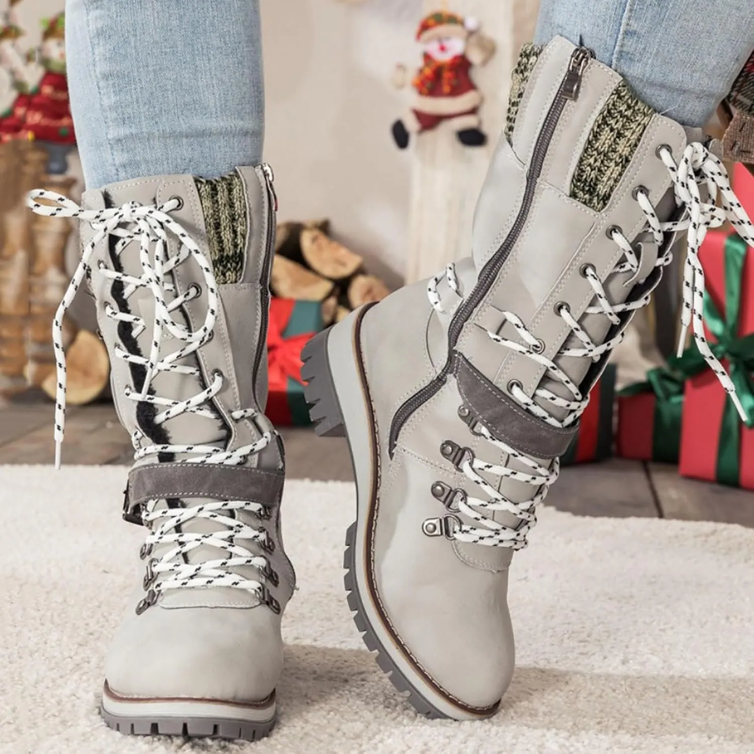 Cathalem Waterproof Winter Snow Boots for Women Insulated-Warm Fur-Lined Booties Lightweight Comfortable Casual Boots Cushion Outdoor Walking Boots Slip-Resistant Anti-Slip Leather Boots