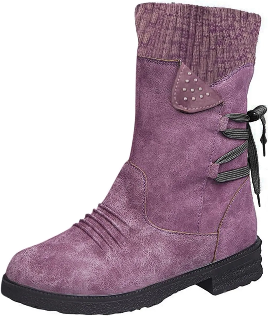 Cathalem Women's Snow Winter Boots Mid Calf Warm Faux Fur Lined Lace Up Anti-slip Outdoor Boots Women's Snow Boots
