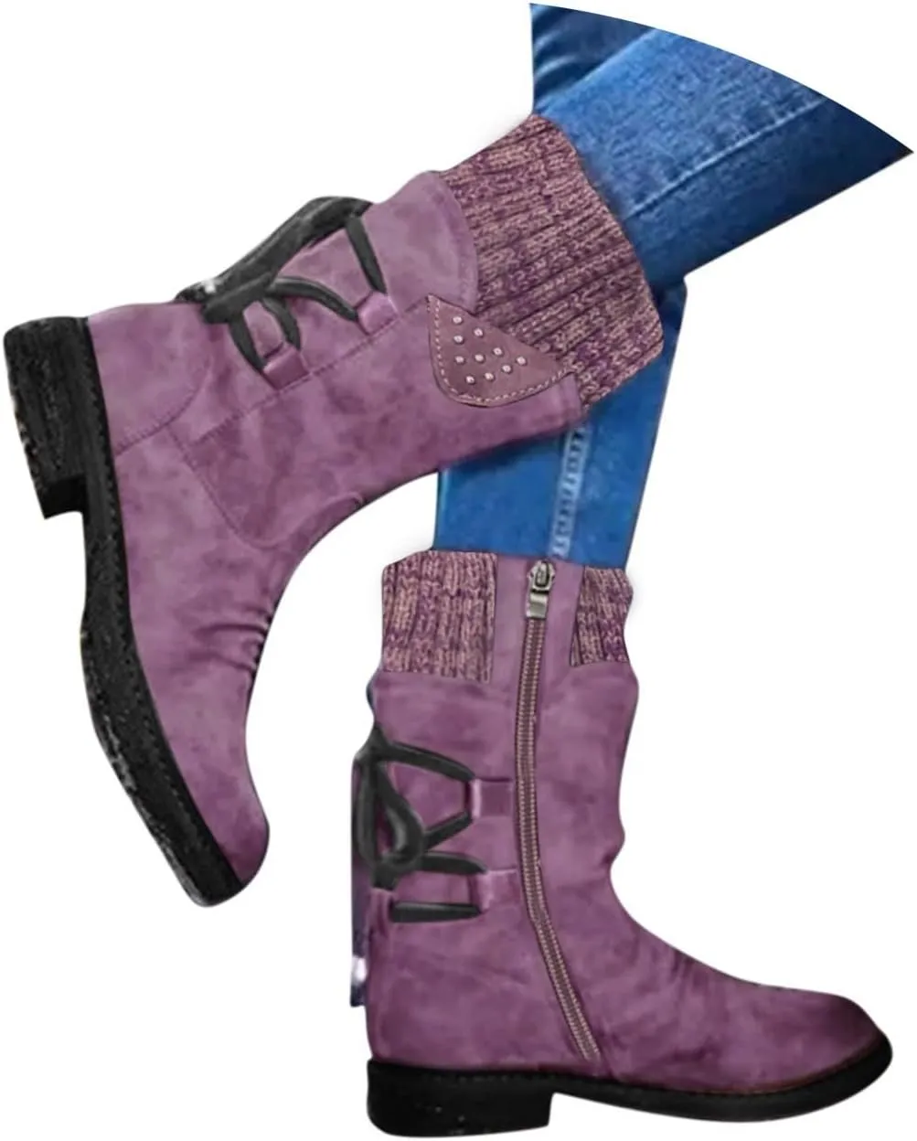 Cathalem Women's Snow Winter Boots Mid Calf Warm Faux Fur Lined Lace Up Anti-slip Outdoor Boots Women's Snow Boots