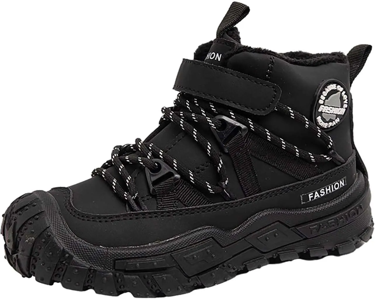 Childrens Fuzzy Snow Booties Open Toe Lace-Up Ankle Shoes Winter Ski Boots Boys Kids Sole Non Slip Outdoor Sport Shoes