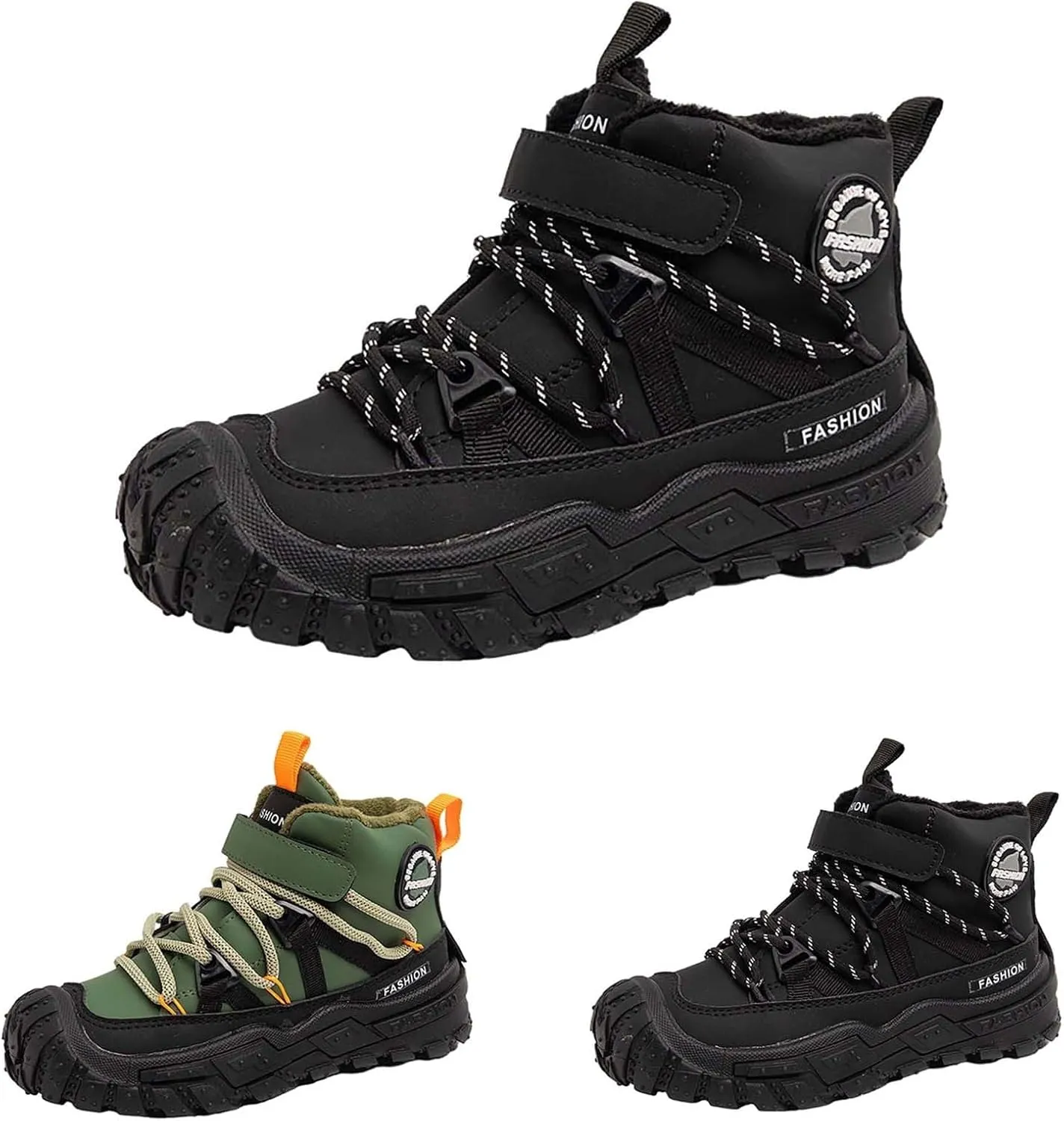 Childrens Fuzzy Snow Booties Open Toe Lace-Up Ankle Shoes Winter Ski Boots Boys Kids Sole Non Slip Outdoor Sport Shoes
