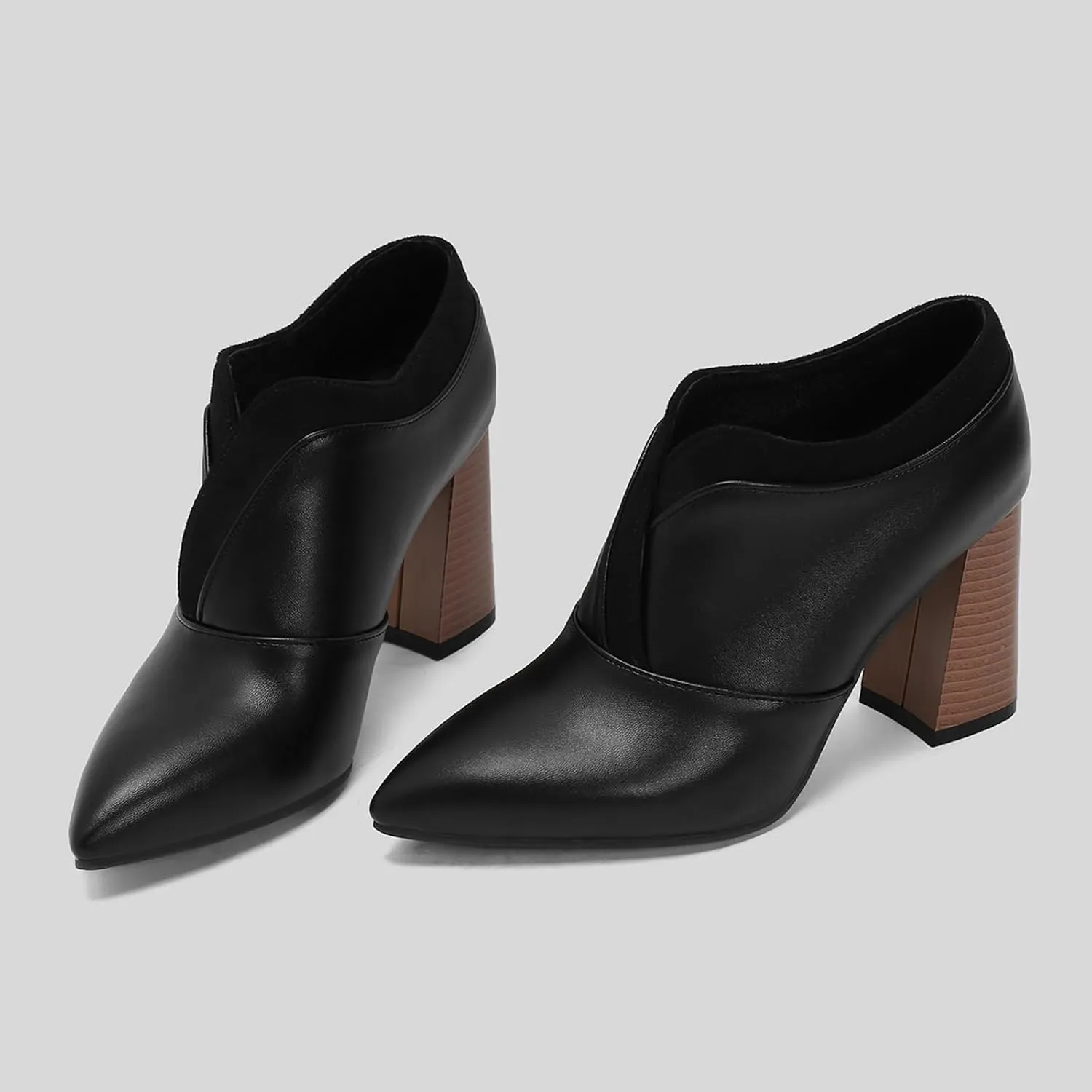 Chunky High Heels Loafers Womens Pointed Toe Court Shoes