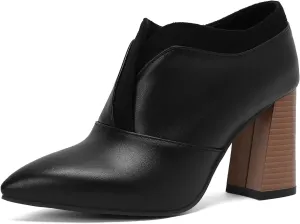 Chunky High Heels Loafers Womens Pointed Toe Court Shoes