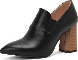 Chunky High Heels Loafers Womens Pointed Toe Court Shoes