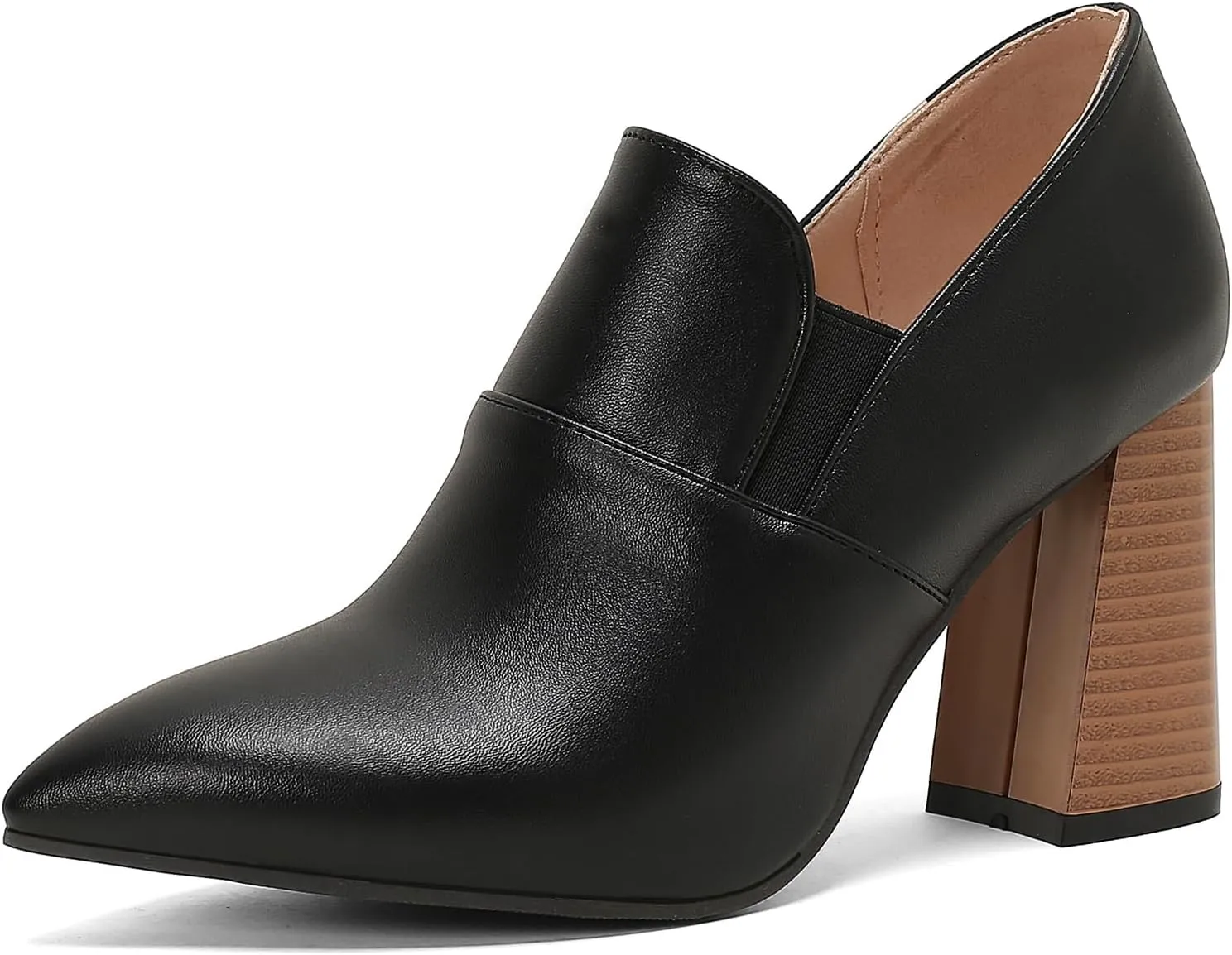 Chunky High Heels Loafers Womens Pointed Toe Court Shoes
