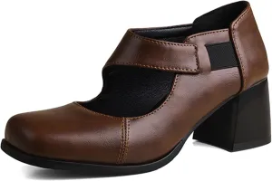 Classic Block Heel Square Toe Women Court Shoes