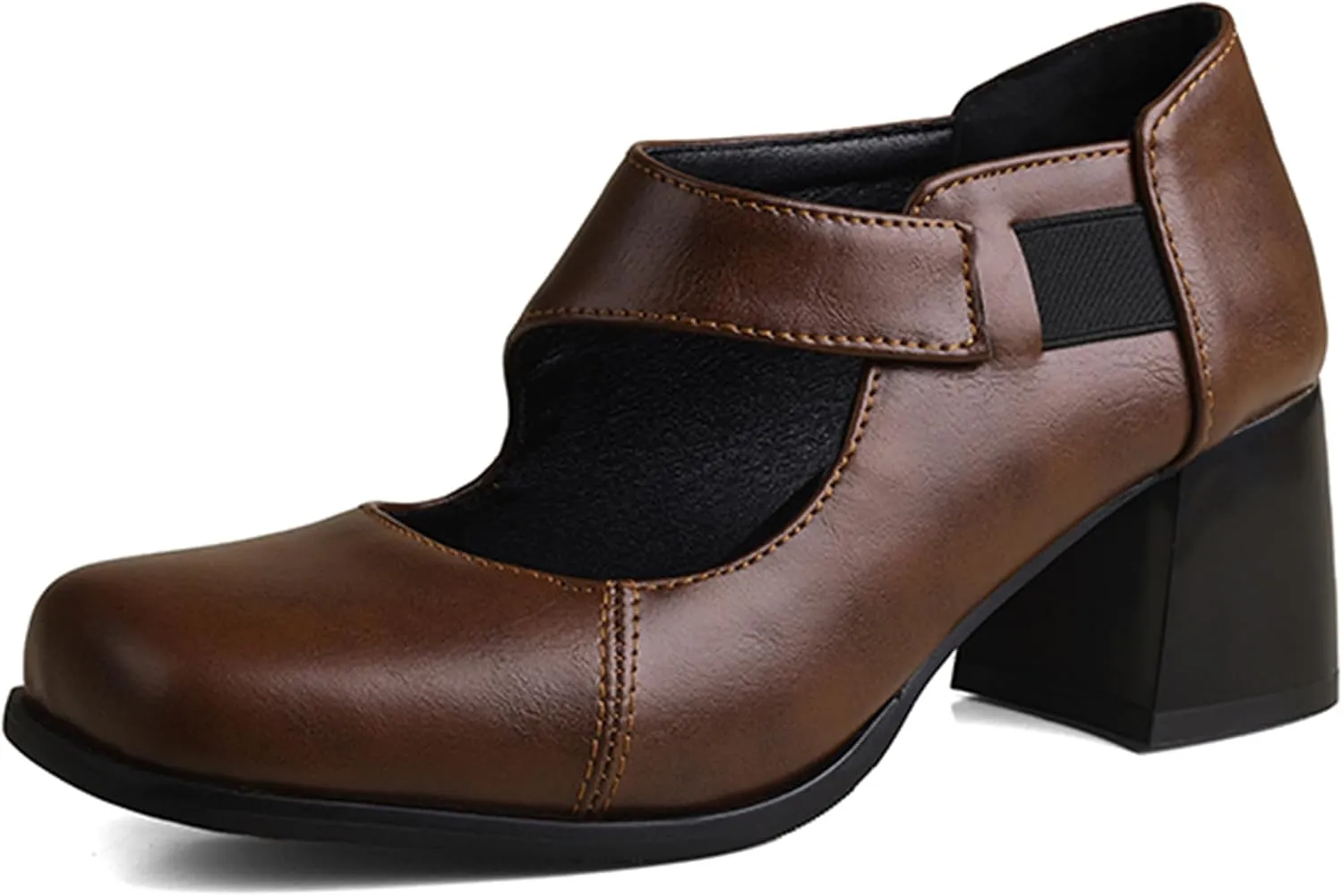 Classic Block Heel Square Toe Women Court Shoes
