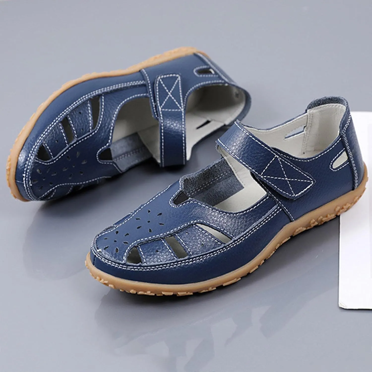 Closed Toe Sandals for Women 2025 Dressy Summer Comfortable Flat Sandals with Arch Support Casual Hollow Out Flat Shoes Wide Width Trendy Sandal Dress Shoes